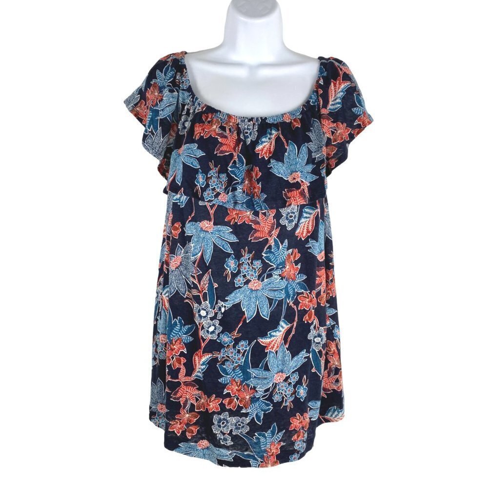 J. Jill Love Linen Top Women's Large Floral Multicolored‎ Ruffle